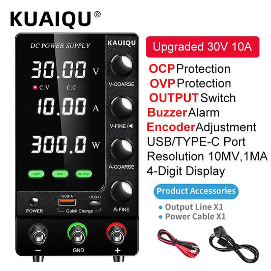 Fonte de Bancada KUAIQU SPS-C3010S — 30 V/10 A, OCP/OVP e USB-C — imagem 2