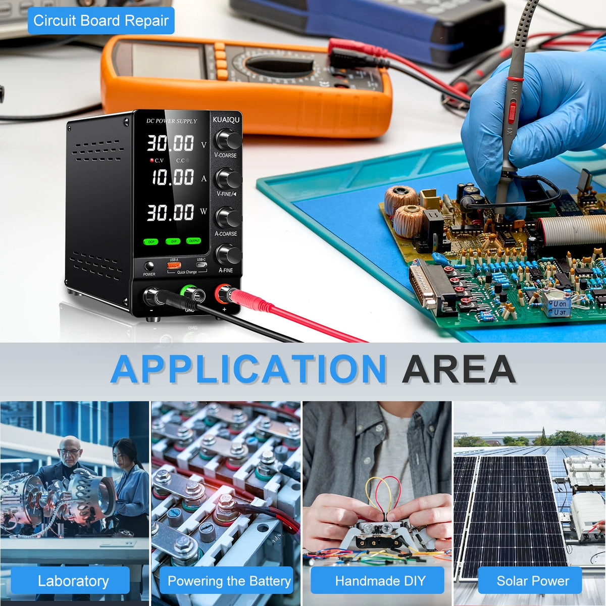 Fonte de Bancada KUAIQU SPS-C3010S — 30 V/10 A, OCP/OVP e USB-C — imagem 3