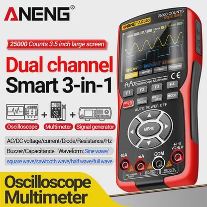 ANENG AOS02 Pro — Osciloscópio e Multímetro Digital Portátil
